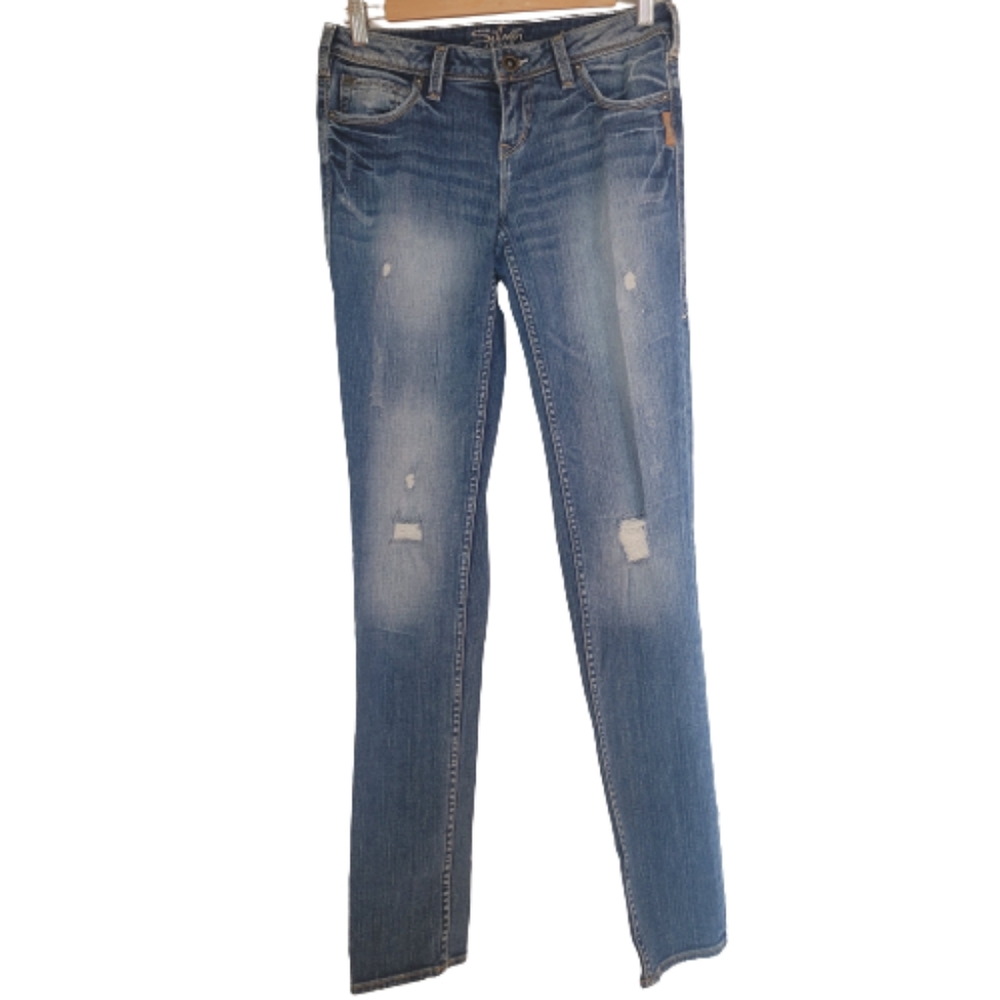 Silver Jeans Audrey Slim Low Rise Distressed Jeans